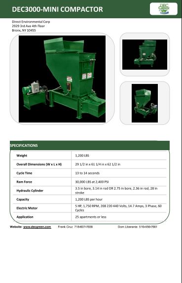 DEC3000 Mini Compactor Product Sheet